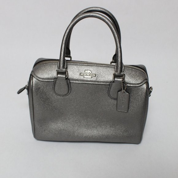 Coach Handbags - Coach Mini Mini Bennett Satchel Metallic Gunmetal Bag Purse Silver